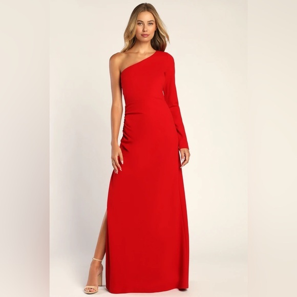 Lulus Dresses & Skirts - Lulus One to Cherish Red One Shoulder/ Sleeve Maxi Dress I Sz Small I NWOT